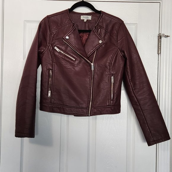 Charlotte Russe Faux Leather Jacket, Medium, Burgundy. - Picture 3 of 6